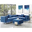 Posh Living Levi Tufted Velvet Storage Ottoman with Chrome Legs in Navy Blue