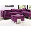 Posh Living Levi Tufted Velvet Storage Ottoman with Chrome Legs in Purple