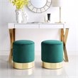 Posh Living Jason Velvet Round Ottoman with Metal Base in Green/Gold