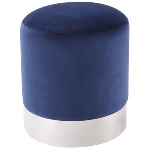 Posh Living Jason Velvet Round Ottoman with Metal Base in Blue/Chrome
