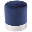 Posh Living Jason Velvet Round Ottoman with Metal Base in Blue/Chrome