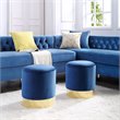 Posh Living Jason Velvet Round Ottoman with Metal Base in Blue/Gold