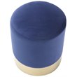 Posh Living Jason Velvet Round Ottoman with Metal Base in Blue/Gold