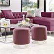 Posh Living Jason Velvet Round Ottoman with Metal Base in Plum/Chrome
