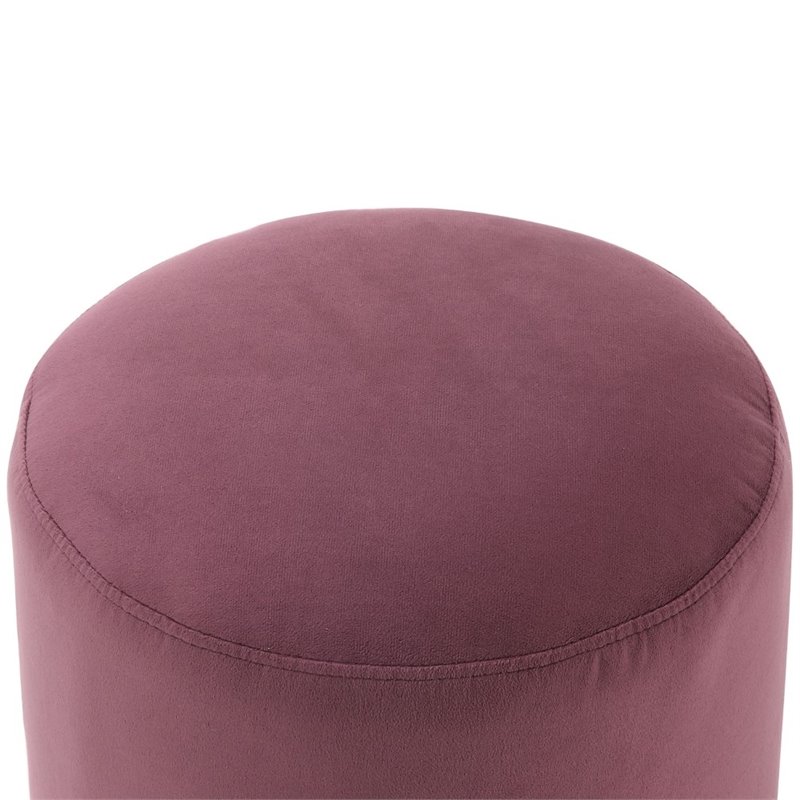 Posh Living Jason Velvet Round Ottoman with Metal Base in Plum/Chrome
