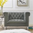 Posh Living Ryder Button Tufted Leather Chesterfield Accent Chair - Gray/Chrome