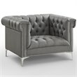 Posh Living Ryder Button Tufted Leather Chesterfield Accent Chair - Gray/Chrome