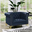 Posh Living Ryder Button Tufted Leather Chesterfield Accent Chair - Blue/Gold