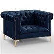 Posh Living Ryder Button Tufted Leather Chesterfield Accent Chair - Blue/Gold