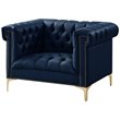 Posh Living Ryder Button Tufted Leather Chesterfield Accent Chair - Blue/Gold