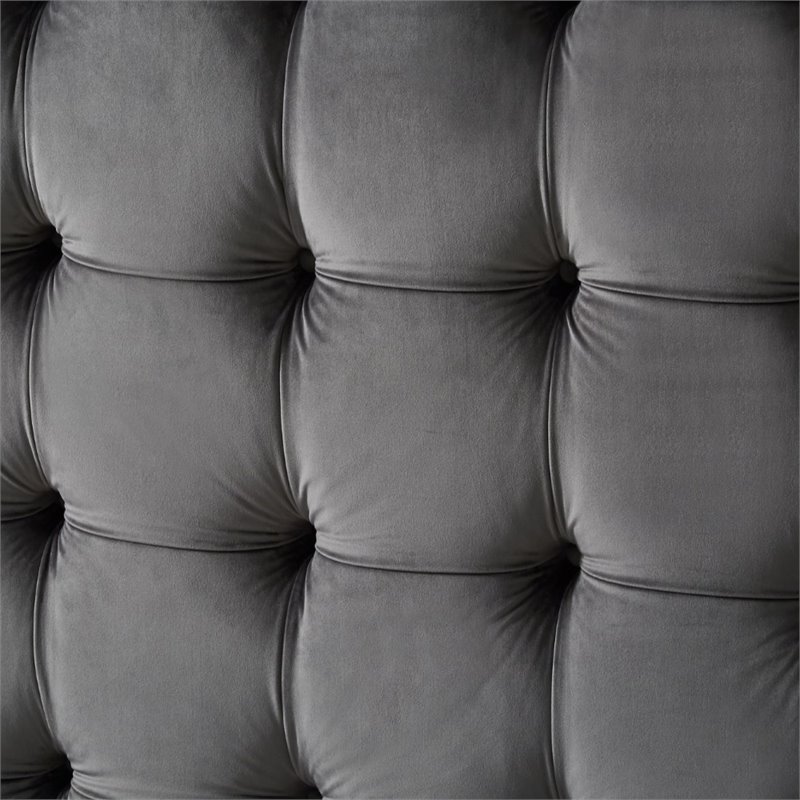Posh Living Blake Button-Tufted Velvet Platform King Bed Frame in Gray
