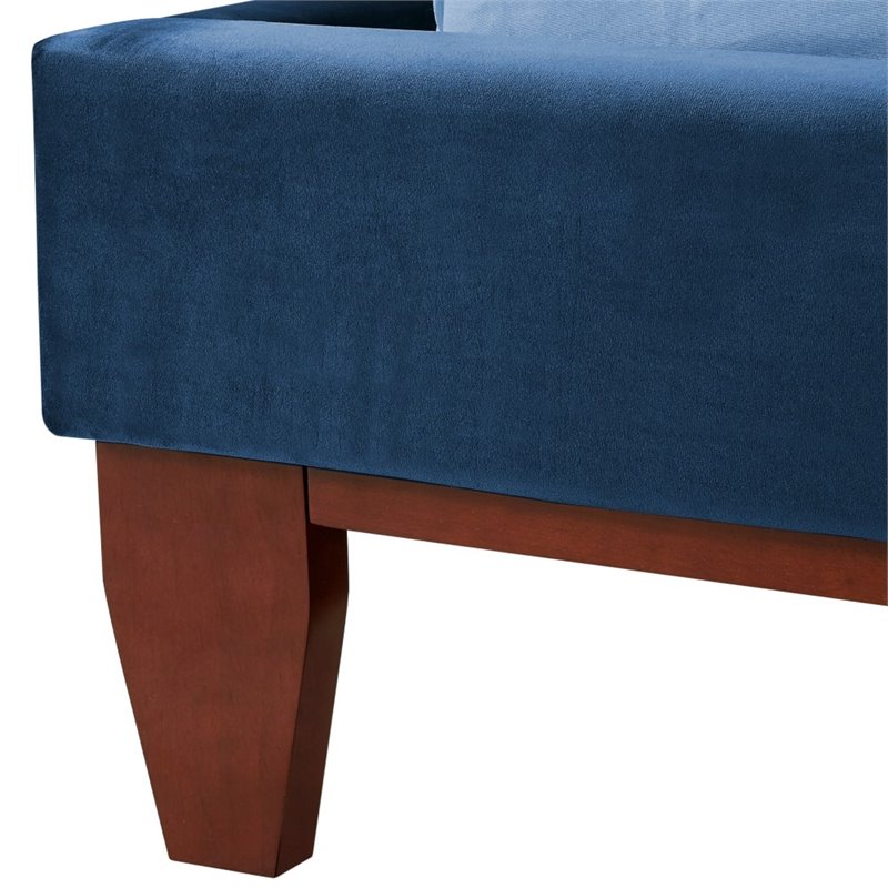Posh Living Blake Button-Tufted Velvet Platform King Bed Frame in Blue