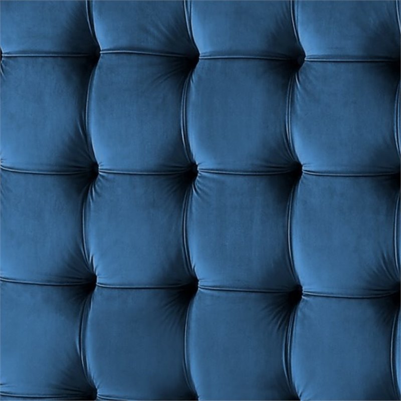 Posh Living Blake Button-Tufted Velvet Queen Bed Frame in Blue