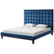 Posh Living Blake Button-Tufted Velvet Queen Bed Frame in Blue