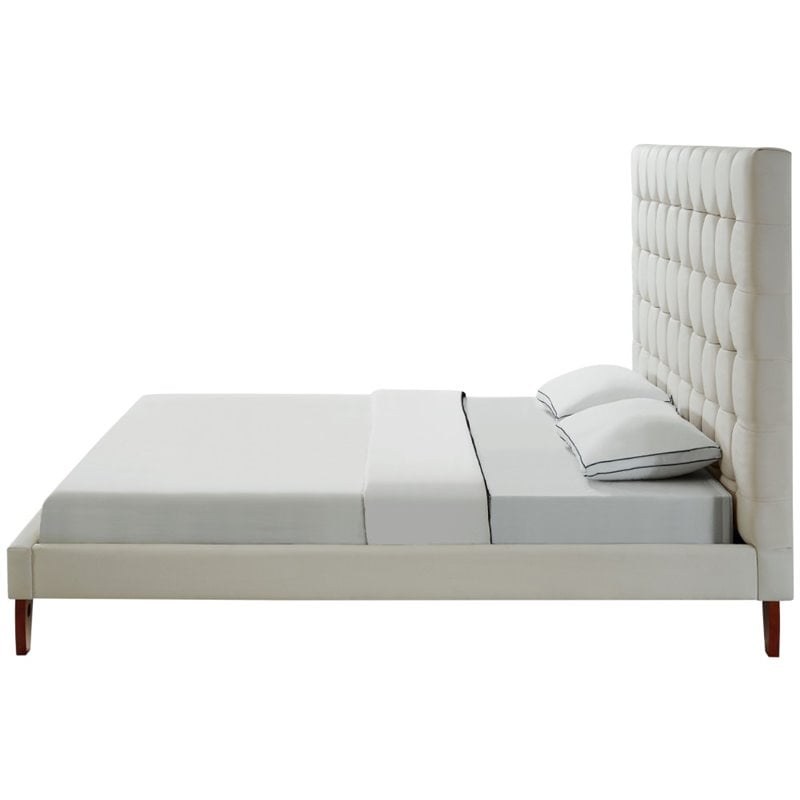 Posh Living Blake Button-Tufted Linen Fabric King Bed Frame in Beige