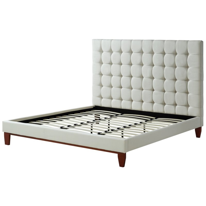 Posh Living Blake Button-Tufted Linen Fabric King Bed Frame in Beige