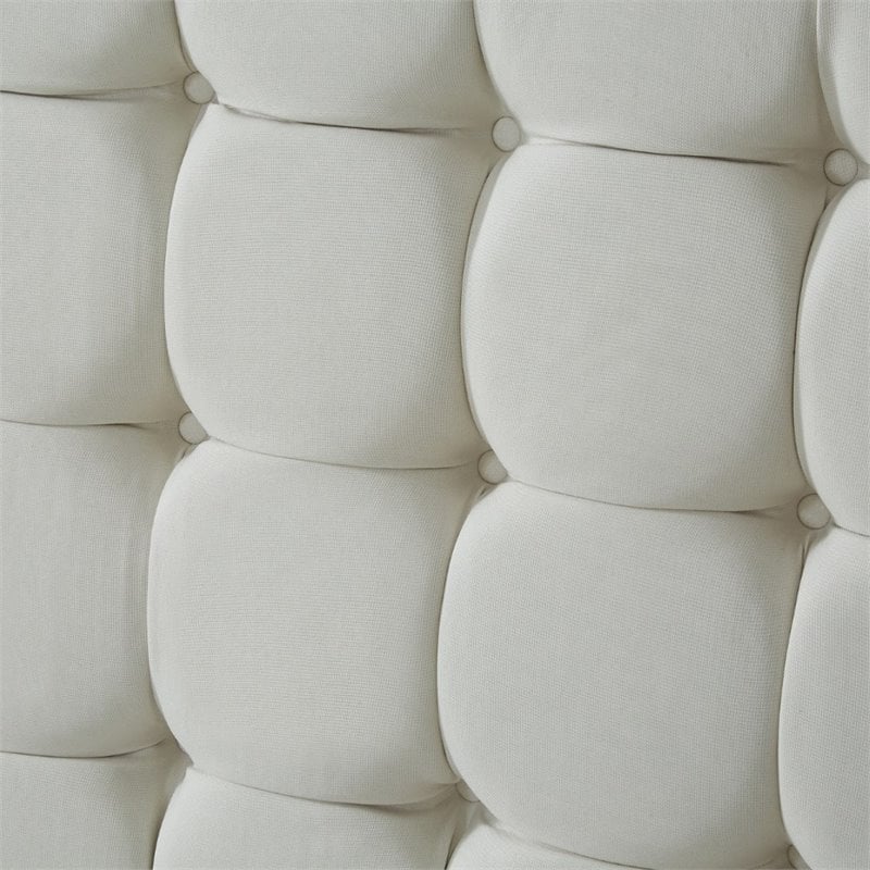 Posh Living Blake Button-Tufted Linen Fabric King Bed Frame in Beige