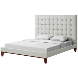 Posh Living Blake Button-Tufted Linen Fabric King Bed Frame in Beige