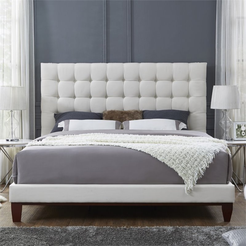 Posh Living Blake Button-Tufted Linen Fabric Queen Bed Frame in Beige