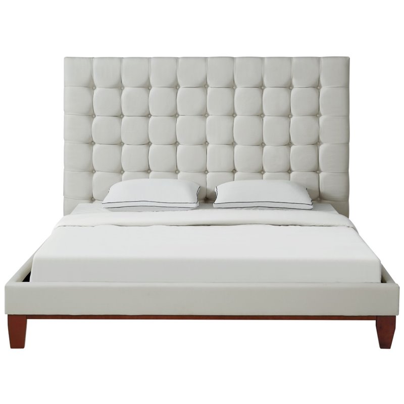Posh Living Blake Button-Tufted Linen Fabric Queen Bed Frame in Beige