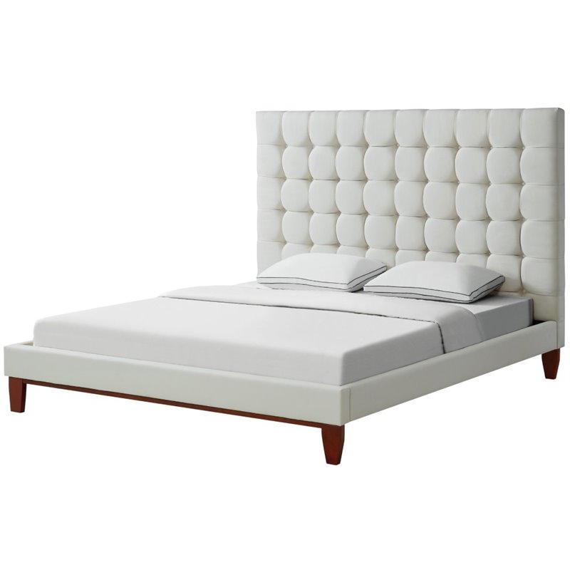 Posh Living Blake Button-Tufted Linen Fabric Queen Bed Frame in Beige