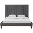 Posh Living Blake Button-Tufted Linen Fabric King Bed Frame in Light Gray
