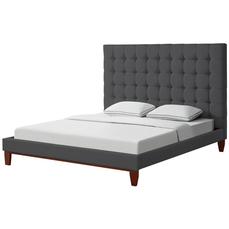Posh Living Blake Button-Tufted Linen Fabric King Bed Frame in Light Gray