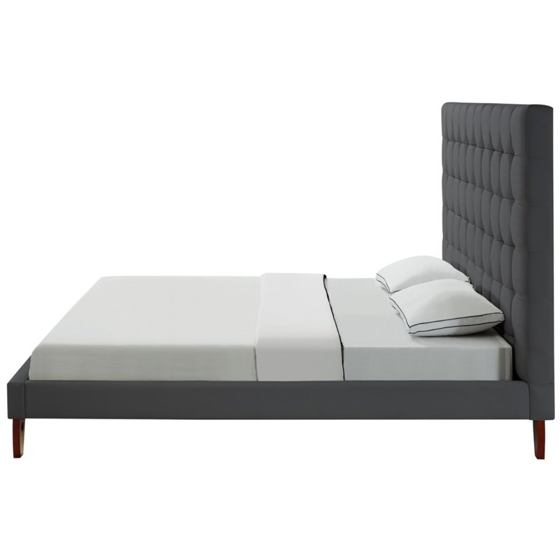 Posh Living Blake Button-Tufted Linen Fabric Queen Bed Frame in Light Gray