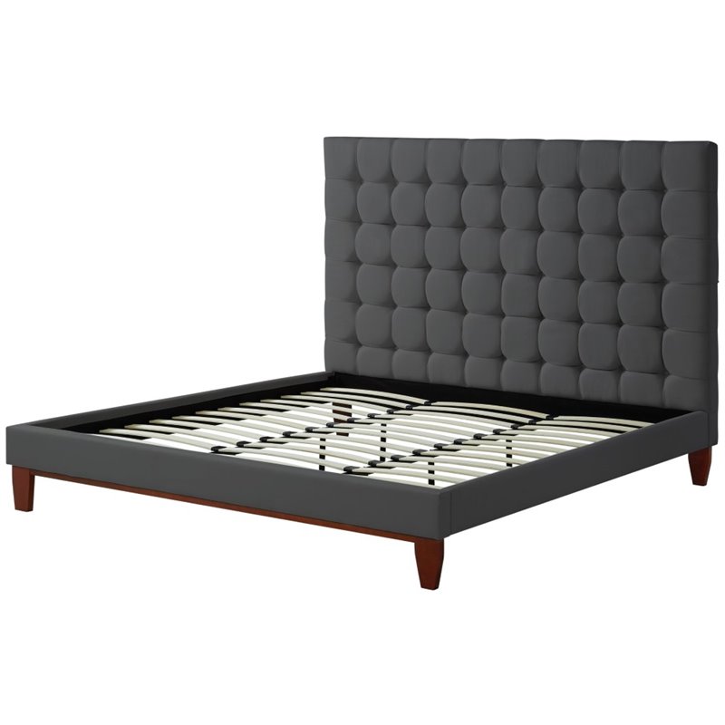 Posh Living Blake Button-Tufted Linen Fabric Queen Bed Frame in Light Gray