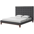 Posh Living Blake Button-Tufted Linen Fabric Queen Bed Frame in Light Gray