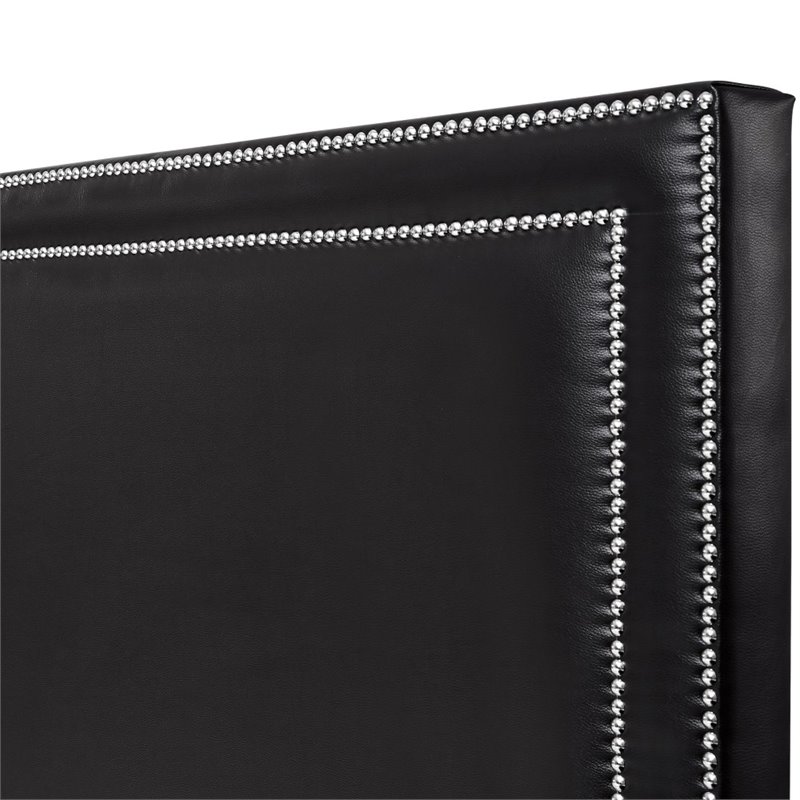 Posh Living Tristan Leather Platform Queen Bed Frame with Nailhead in Black