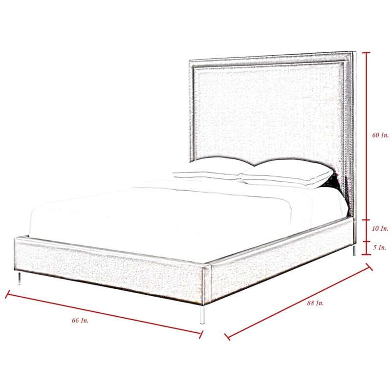 Posh Living Tristan Leather Platform Queen Bed Frame with Nailhead in Black