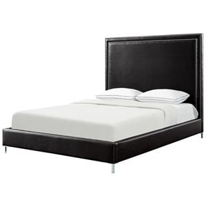 Posh Living Tristan Leather Platform Queen Bed Frame with Nailhead in Black