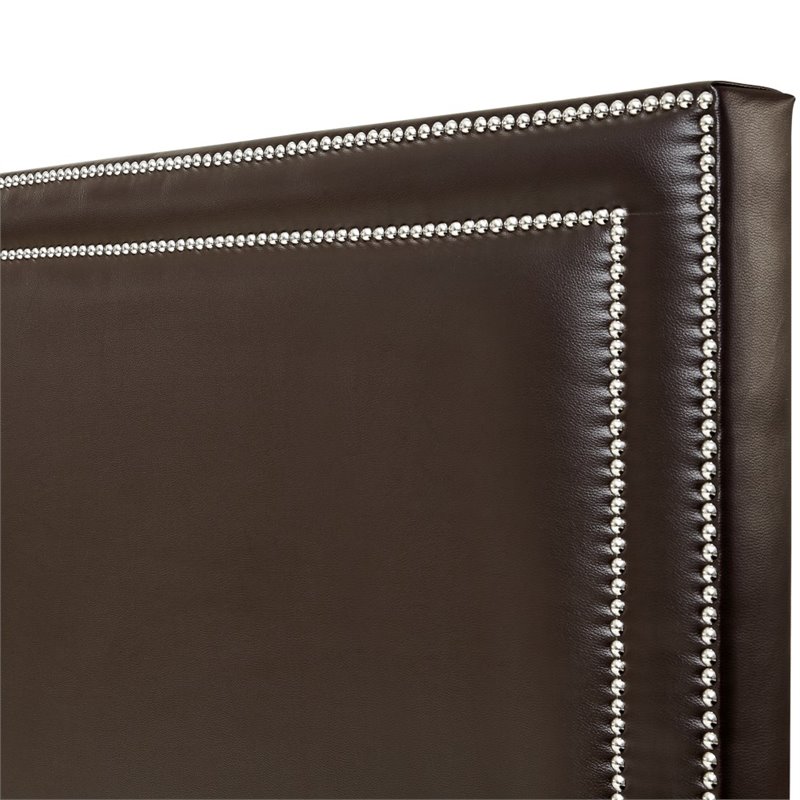Posh Living Tristan Leather Platform King Bed Frame with Nailhead in Espresso