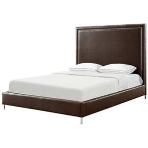 Posh Living Tristan Leather Platform King Bed Frame with Nailhead in Espresso
