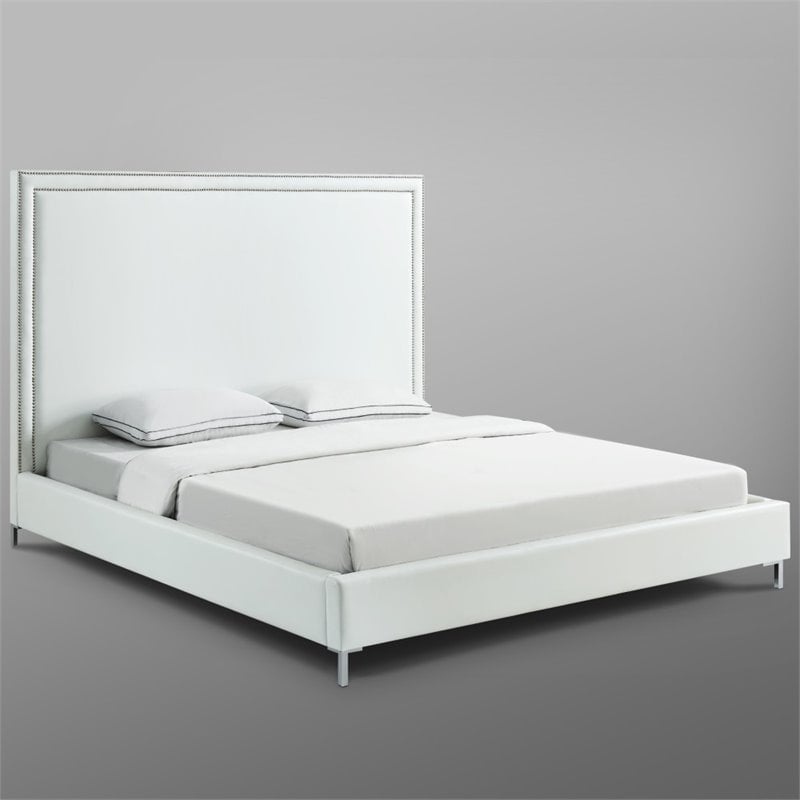 Posh Living Tristan Leather Platform, White Leather Queen Size Bed Frame
