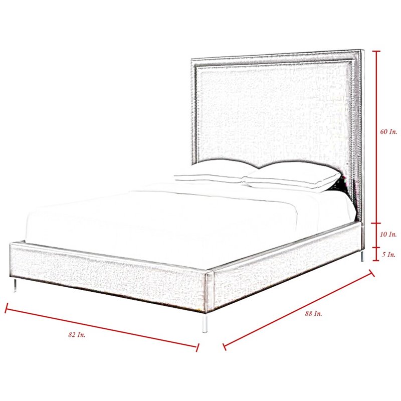 Posh Living Tristan Tufted Velvet Platform King Bed Frame with Nailhead in Gray