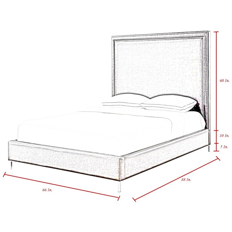 Posh Living Tristan Velvet Platform Queen Bed Frame with Nailhead in Gray