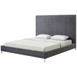 Posh Living Tristan Velvet Platform Queen Bed Frame with Nailhead in Gray