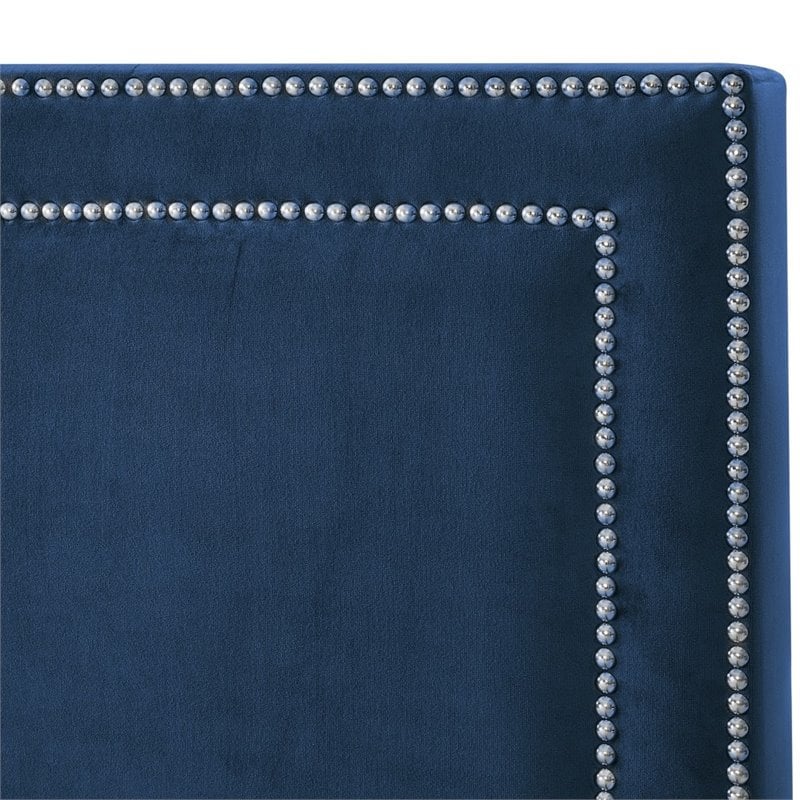 Posh Living Tristan Tufted Velvet Platform King Bed Frame with Nailhead in Blue