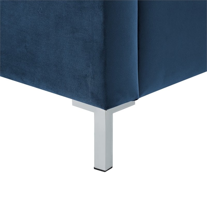 Posh Living Tristan Tufted Velvet Platform King Bed Frame with Nailhead in Blue