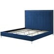 Posh Living Tristan Velvet Platform Queen Bed Frame with Nailhead in Blue