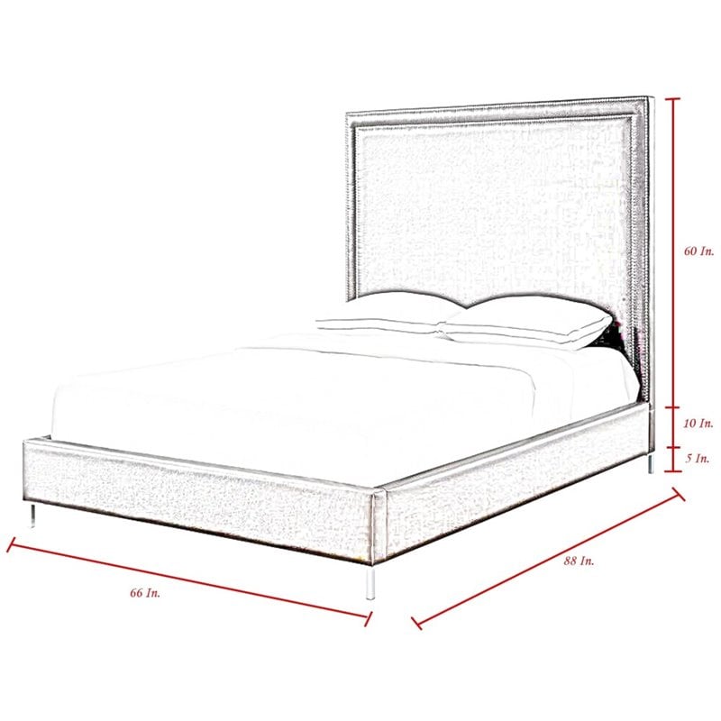 Posh Living Tristan Velvet Platform Queen Bed Frame with Nailhead in Blue