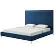 Posh Living Tristan Velvet Platform Queen Bed Frame with Nailhead in Blue
