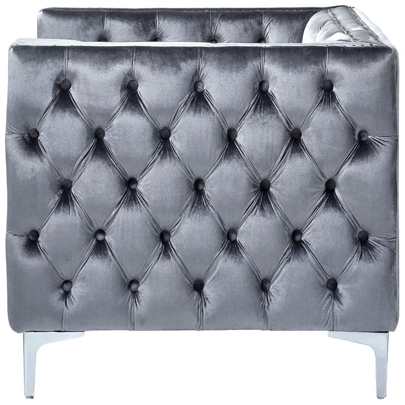 Posh Living Levi Button Tufted Velvet Accent Chair in Gray