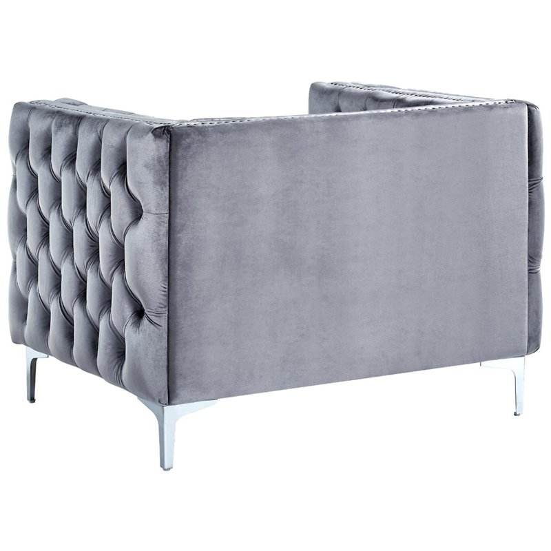 Posh Living Levi Button Tufted Velvet Accent Chair in Gray