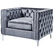 Posh Living Levi Button Tufted Velvet Accent Chair in Gray