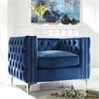 Posh Living Levi Button Tufted Velvet Accent Chair in Blue
