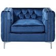 Posh Living Levi Button Tufted Velvet Accent Chair in Blue