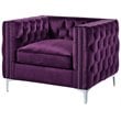 Posh Living Levi Button Tufted Velvet Accent Chair in Purple
